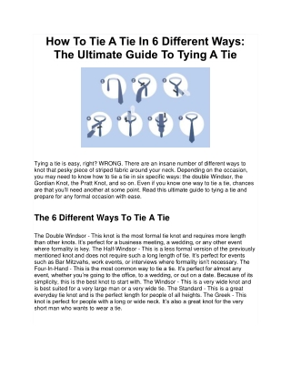 How To Tie A Tie In 6 Different Ways: The Ultimate Guide To Tying A Tie.