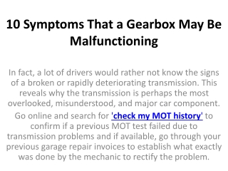 10 Symptoms That a Gearbox May Be Malfunctioning