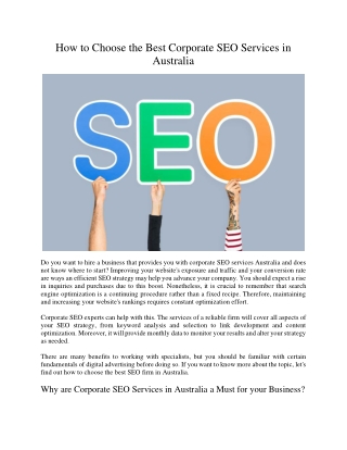 How to Choose the Best Corporate SEO Services in Australia