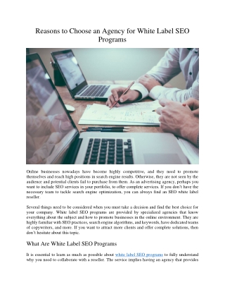 Reasons to Choose an Agency for White Label SEO Programs