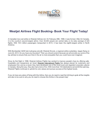 Westjet Airlines Flight Booking- Book Your Flight Today!