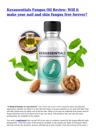 Kerassentials Fungus Oil Review- Will it make your nail and skin fungus free forever?