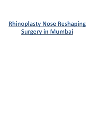 Rhinoplasty Nose Reshaping Surgery in Mumbai