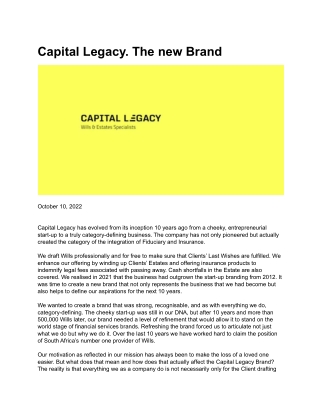 Capital Legacy. The new Brand