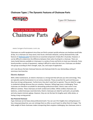 Chainsaw Types The Dynamic Features of Chainsaw Parts