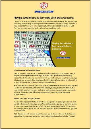 Playing Satta Matka is Easy now with Exact Guessing