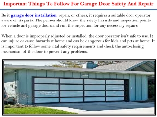 Important Things To Follow For Garage Door Safety And Repair