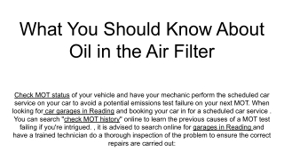 What You Should Know About Oil in the Air Filter