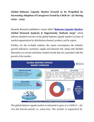 Babynes Capsule Market Size, Research & Analysis Pr