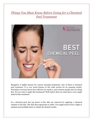 Things You Must Know Before Going for a Chemical Peel Treatment