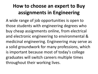 Buy assignments in Engineering