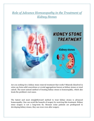 Role of Advance Homoeopathy in the Treatment of Kidney Stones
