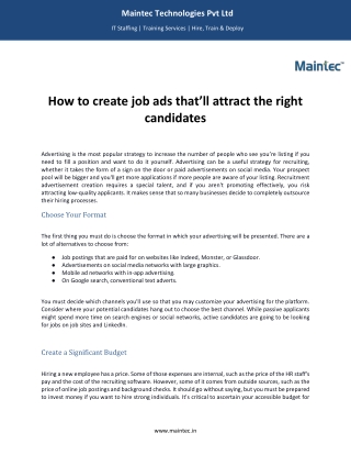 How to create job ads - Maintec