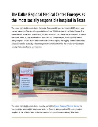 The Dallas Regional Medical Center Emerges as the 'most socially responsible hospital in Texas