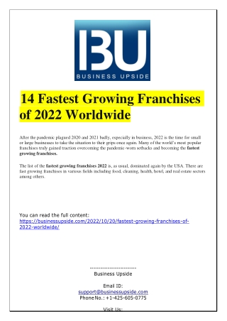 14 Fastest Growing Franchises of 2022 Worldwide