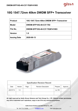 10G 1547.72nm 40km DWDM SFP  Transceiver