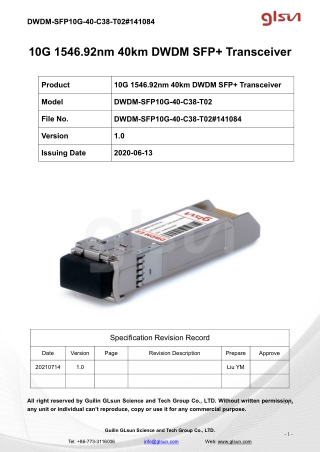 10G 1546.92nm 40km DWDM SFP  Transceiver