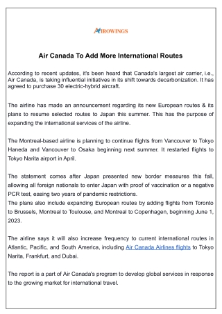 Air Canada Airline Flights