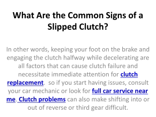 What Are the Common Signs of a Slipped Clutch?