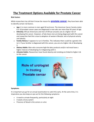 The Treatment Options Available for Prostate Cancer