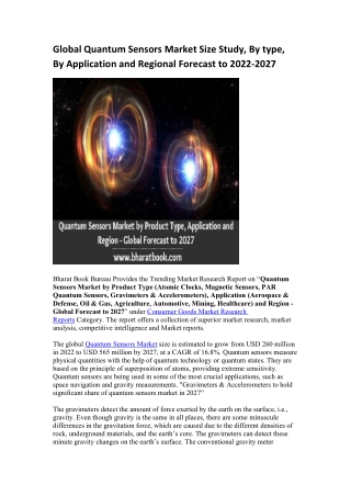 Global Quantum Sensors Market Research Report 2022-2027