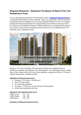 Shapoorji Sensorium In Pune City - The Best Residential Landmark By Shapoorji