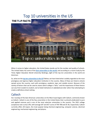 Top 10 universities in the US
