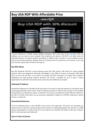 Buy USA RDP With Affordable Price
