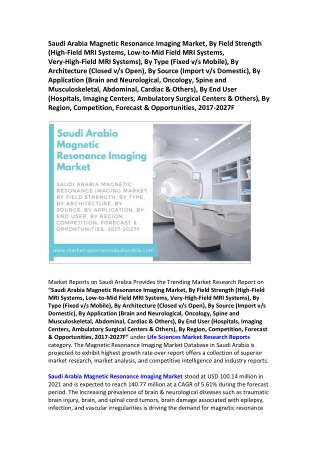 Saudi Arabia Magnetic Resonance Imaging Market Research Report 2017-2027