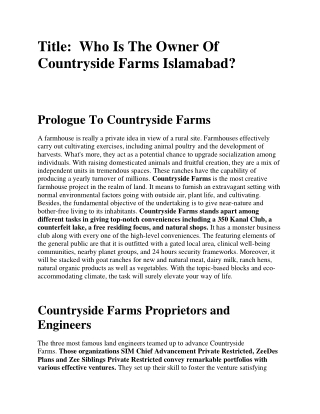 Who Is The Owner Of Countryside Farms Islamabad