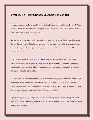 DiveSEO _ A Results Driven SEO Services London