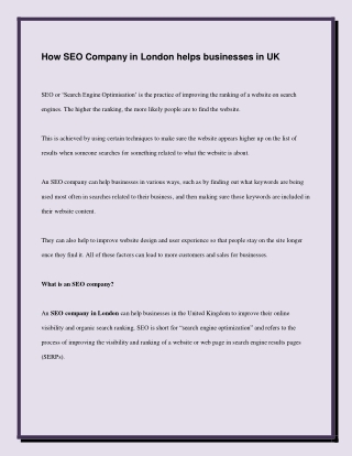 How SEO Company in London helps businesses in UK