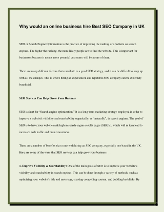 Why would an online business hire Best SEO Company in UK