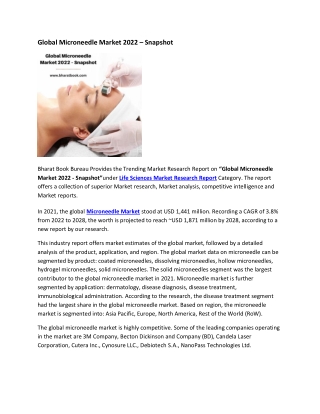 Global Microneedle Market 2022 – Snapshot