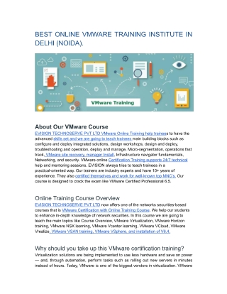 BEST ONLINE VMWARE TRAINING INSTITUTE IN DELHI (NOIDA).