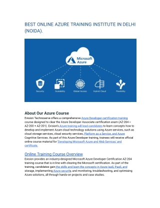 BEST ONLINE AZURE TRAINING INSTITUTE IN DELHI (NOIDA).