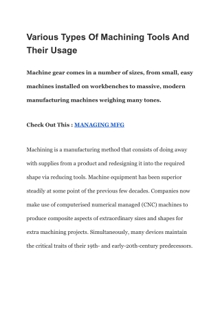 Various Types Of Machining Tools And Their Usage