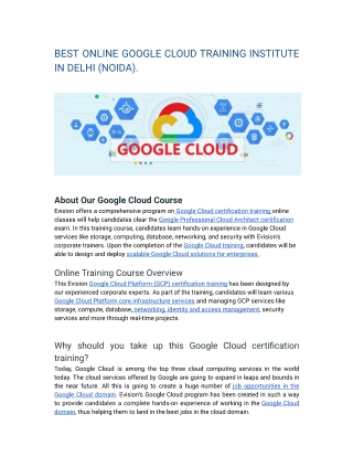 BEST ONLINE GOOGLE CLOUD TRAINING INSTITUTE IN DELHI (NOIDA).