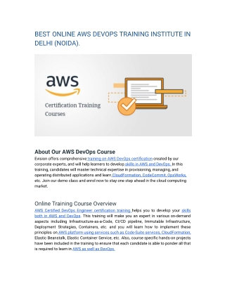 BEST ONLINE AWS DEVOPS TRAINING INSTITUTE IN DELHI (NOIDA).