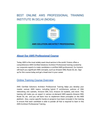 BEST ONLINE AWS PROFESSIONAL TRAINING INSTITUTE IN HYDERABAD (TELANGANA)