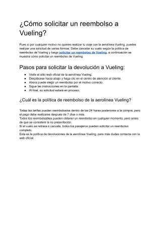 ¿Cómo solicitar un reembolso a Vueling?