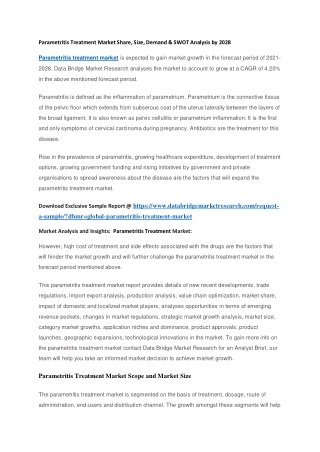 Parametritis Treatment Market Share, Size, Demand & SWOT Analysis by 2028