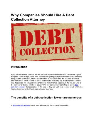 Why Companies Should Hire A Debt Collection Attorney