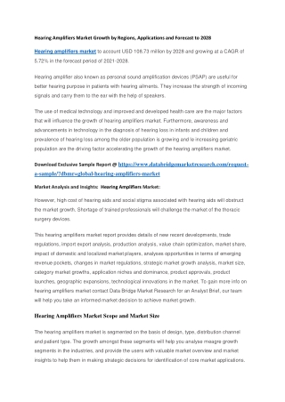 Hearing Amplifiers Market Growth by Regions, Applications and Forecast to 2028