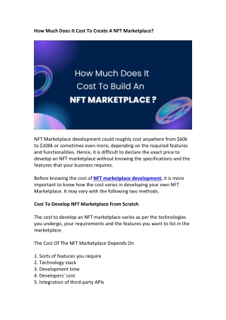 Cost To Create NFT Marketplace