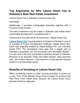 Top Arguments for Why Lahore Smart City Is Pakistan