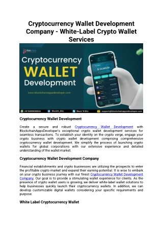 Cryptocurrency Wallet Development Company - White-Label Crypto Wallet Services