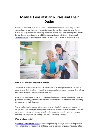 Medical Consultation Nurses and Their Duties