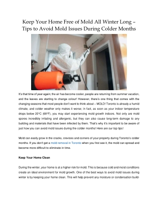 Keep Your Home Free of Mold All Winter Long – Tips to Avoid Mold Issues During Colder Months