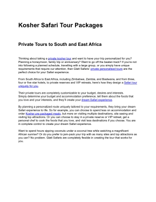 Kosher Safari Tour Packages